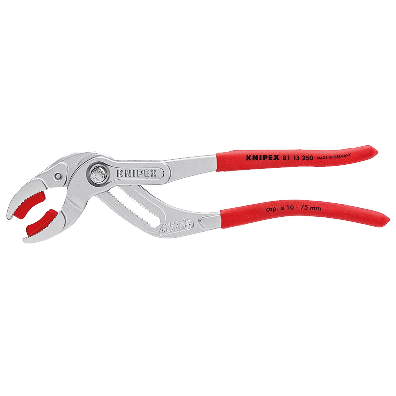 Клещи переставные трубные Knipex KN-8113250, зев 10-75 мм, длина 250 мм, пластиковые насадки на губках, хром в Угличе