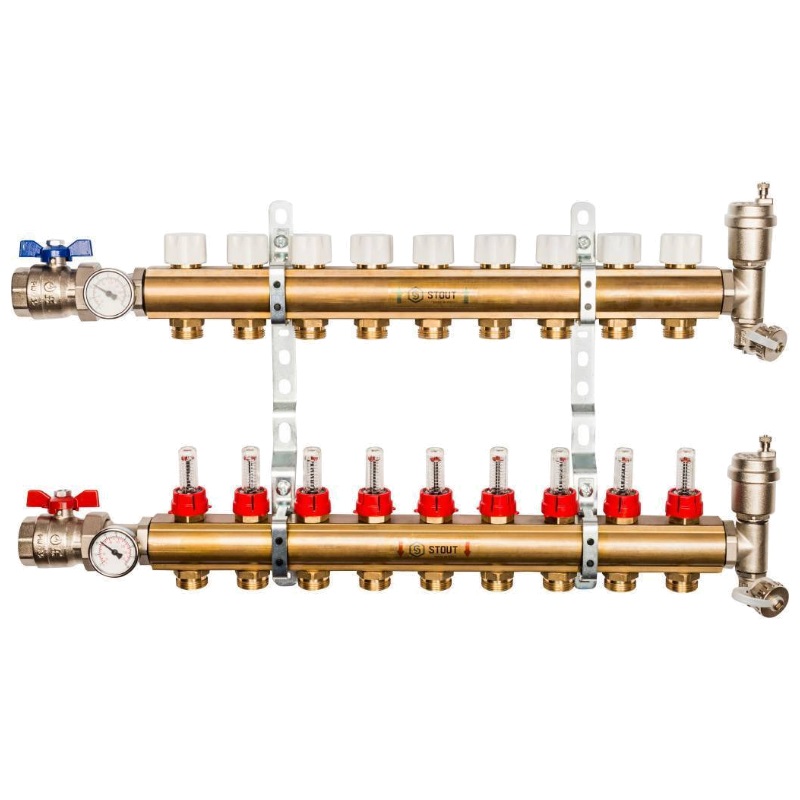 Распределительный коллектор с расходомерами, 9 выходов Stout SMB 0473 000009