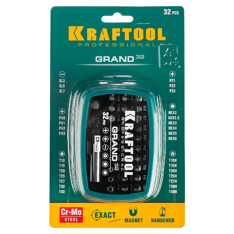 Набор бит с магнитным адаптером Kraftool Grand-32 26083-H32 (32 шт) в Кинешме