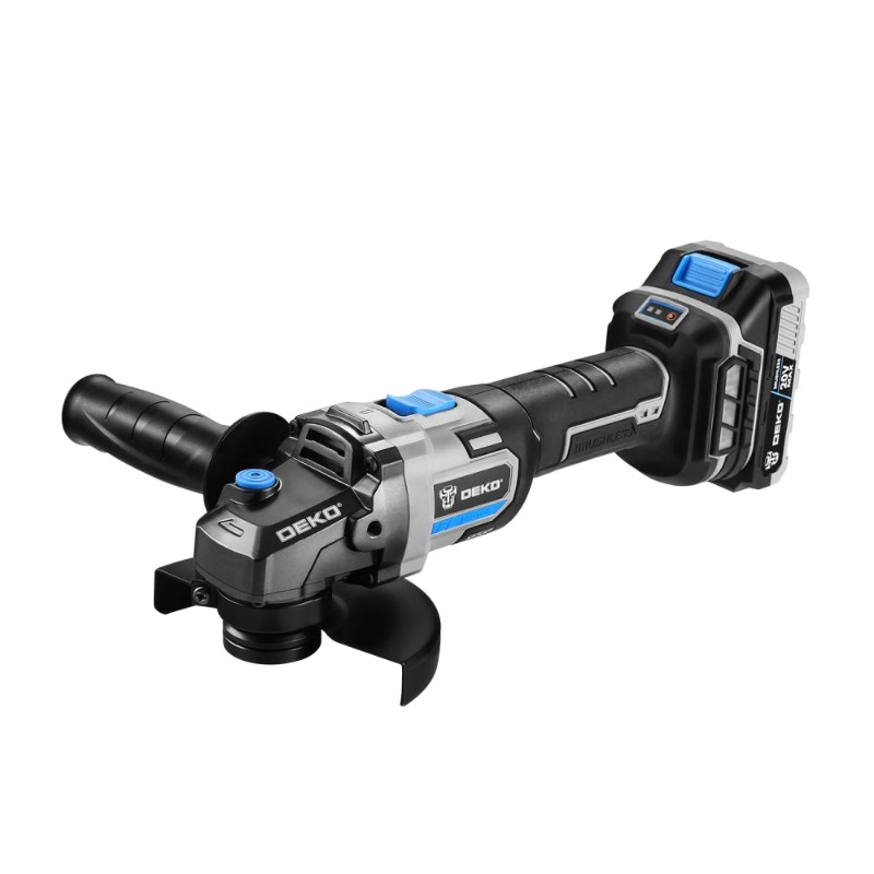 Шлифмашина угловая бесщеточная Deko DKAG20 063-4026 (Li-Ion, 3 Ач, 9000 оборотов/мин, вес 2.13 кг) 