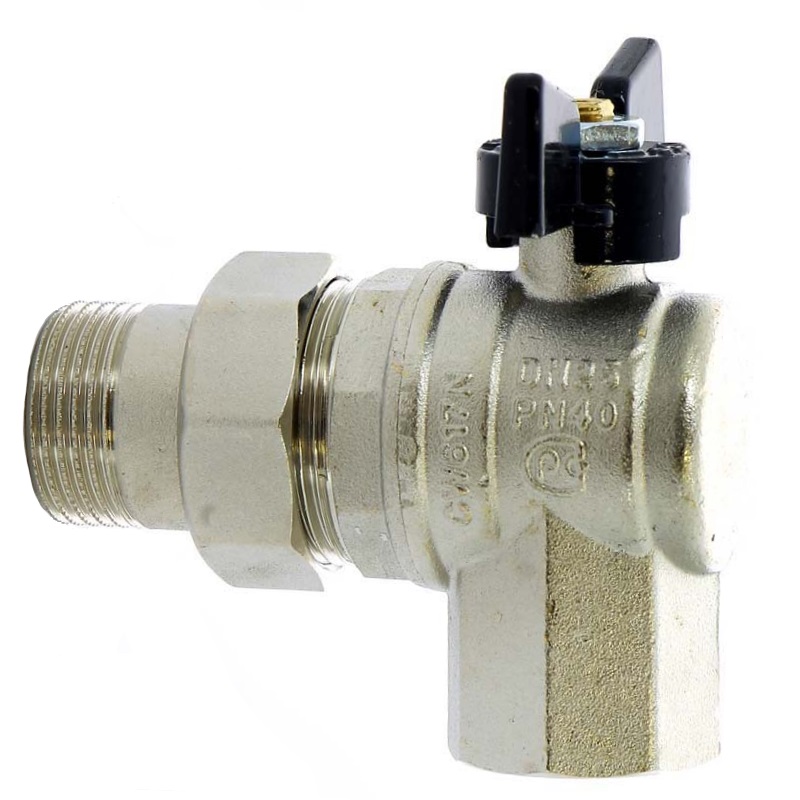 Кран шаровой угловой с накидной гайкой Bugatti 594 (бабочка, резьбовой 1")