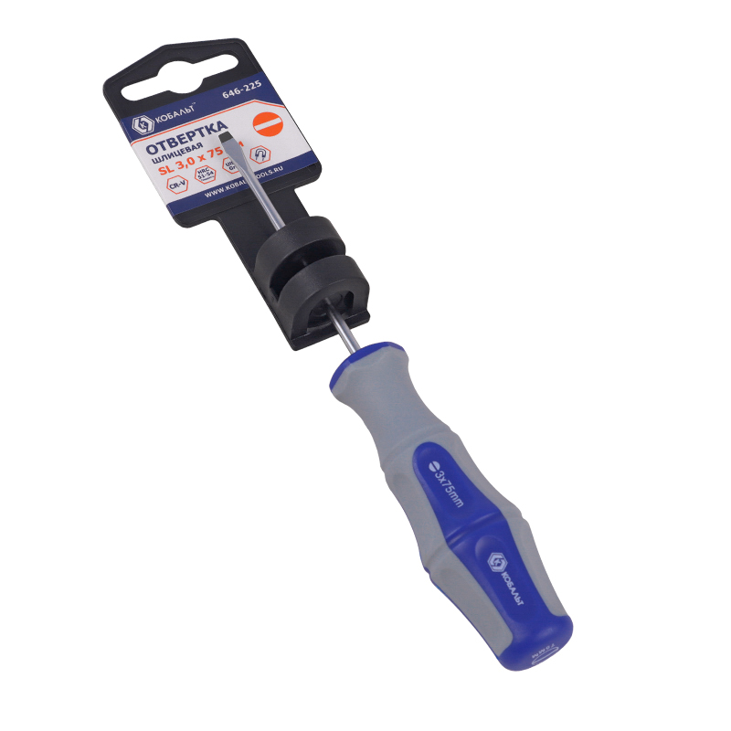 Отвертка Кобальт Ultra Grip 646-225, SL3.0x75 мм, CrV в Череповце