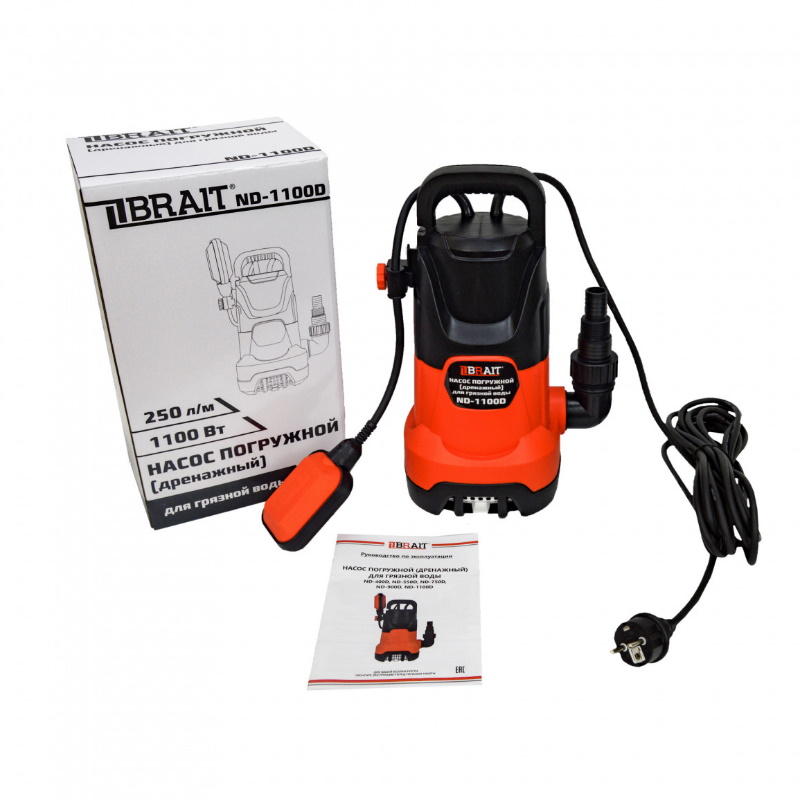 Насос дренажный погружной Brait ND-1100DS, 250л/м, 1100Вт, до 35мм, макс.напор 9м, 23.01.154.077 в Ярославле