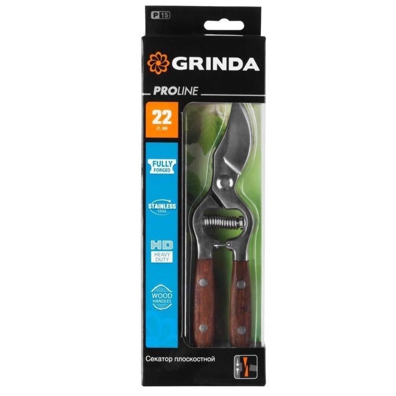 Плоскостной секатор Grinda PROLine P-15 423415, 210 мм, цельнокованый, нержавеющая сталь, с деревянными рукоятками в Кинешме