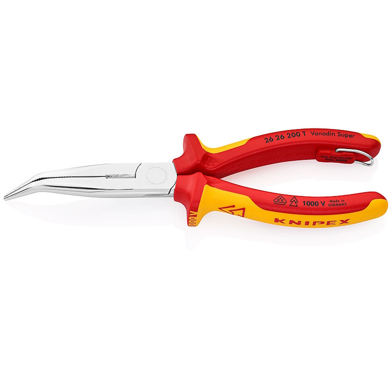 Длинногубцы с режущими кромками Knipex KN-2626200T VDE губки 40 200 мм хром 2-комп диэлектрические ручки проушина для страховки 9437₽