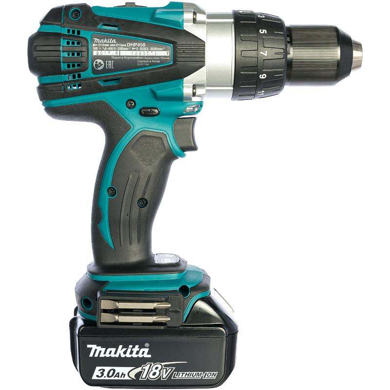 Дрель-шуруповерт аккумуляторная Makita DHP458RFE (91 Нм, 18 В, 2 АКБ 3 Ач, ЗУ, кейс) в Твери