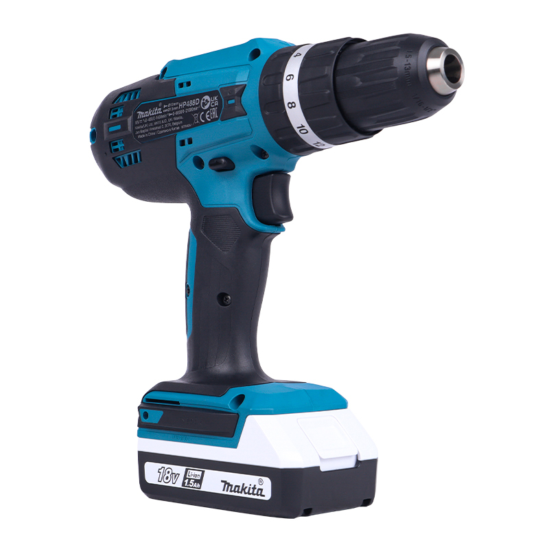 Дрель-шуруповерт Makita HP488D002, аккумуляторная, ударная,18В, 13мм, 42/24Нм, 2x1,5Ач, з/у в Александрове