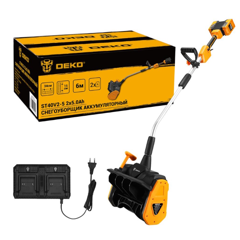 Снегоуборщик аккумуляторный Deko ST40V2-5 083-4443, 2х20В, 2х5.0Ач