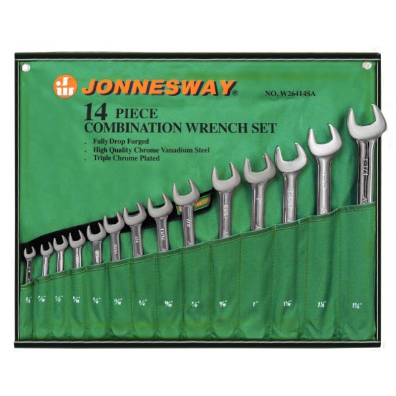 Набор ключей гаечных комбинированных дюймовых Jonnesway W26414S, в сумке 3/8"-1 1/4", 14 предметов