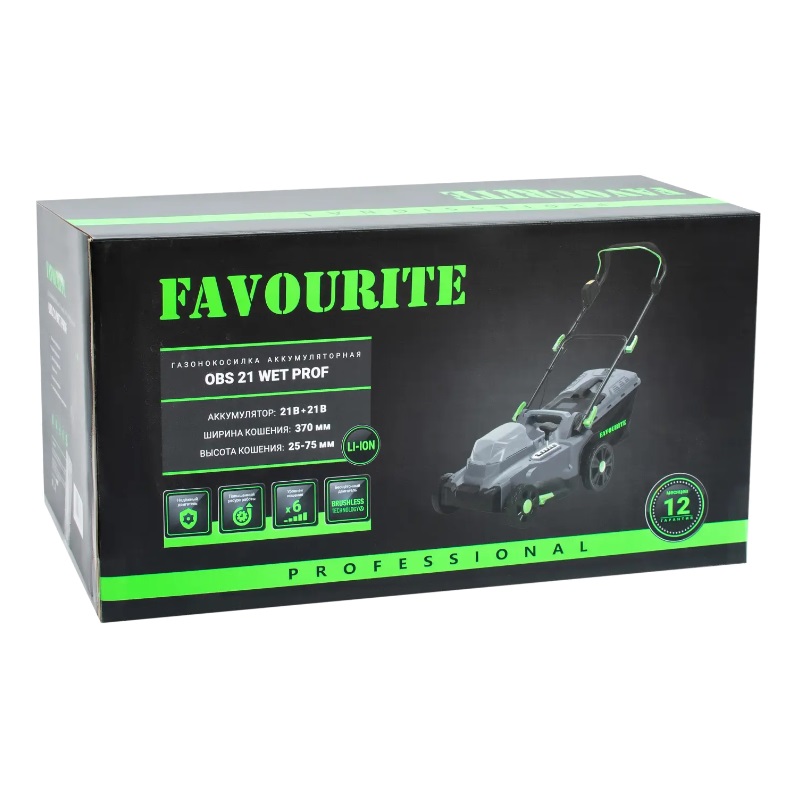 Газонокосилка аккумуляторная Favourite OBS 21 WET PROF 555021370, 21В+21В, 4Ач, бесщёточный двигатель в Угличе