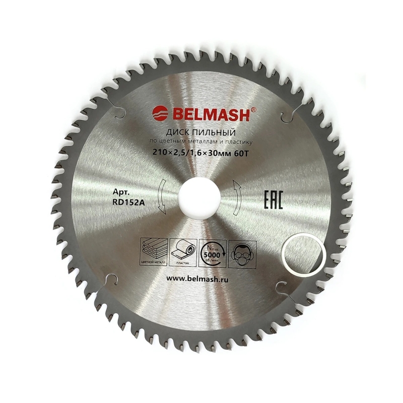 Диск пильный по цветным металлам и пластику Belmash RD152A (210*2,5/1,6*30; 60T) в Муроме