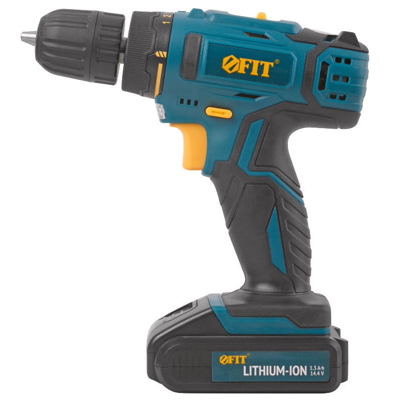 Дрель-шуруповерт Fit 80187, аккумуляторная, 14.4 В, 0-400/1450 об/мин, 23 Нм, 1 (Li-Ion) 1.3 Ач, 1.5 ч, резиновые накладки в Костроме
