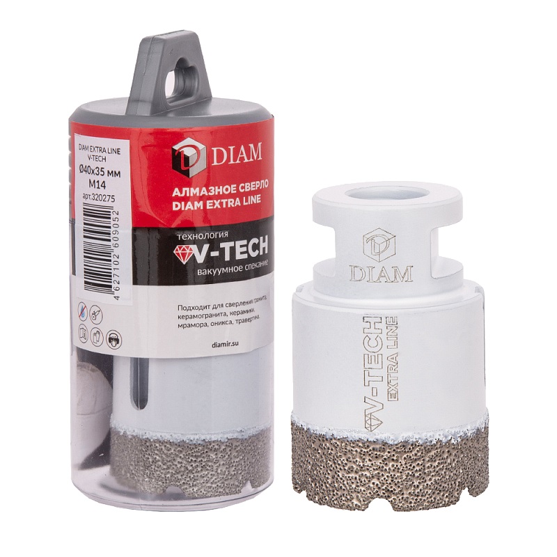 Сверло алмазное Diam EXTRA LINE V-TECH 40x35xМ14 320275 (вакуумное спекание) керамика, керамогранит, гранит, мрамор в Кинешме