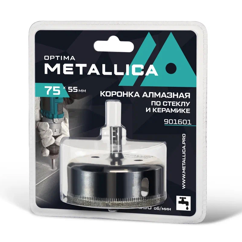 Коронка алмазная Metallica Optima 901601 (75x55 мм, #80, по стеклу, плитке, 1 шт, в блистере) в Угличе
