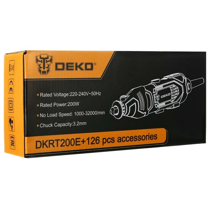 Электрический гравер с регулировкой скорости Deko DKRT200E 063-1415, набор аксессуаров 126 шт. в Муроме