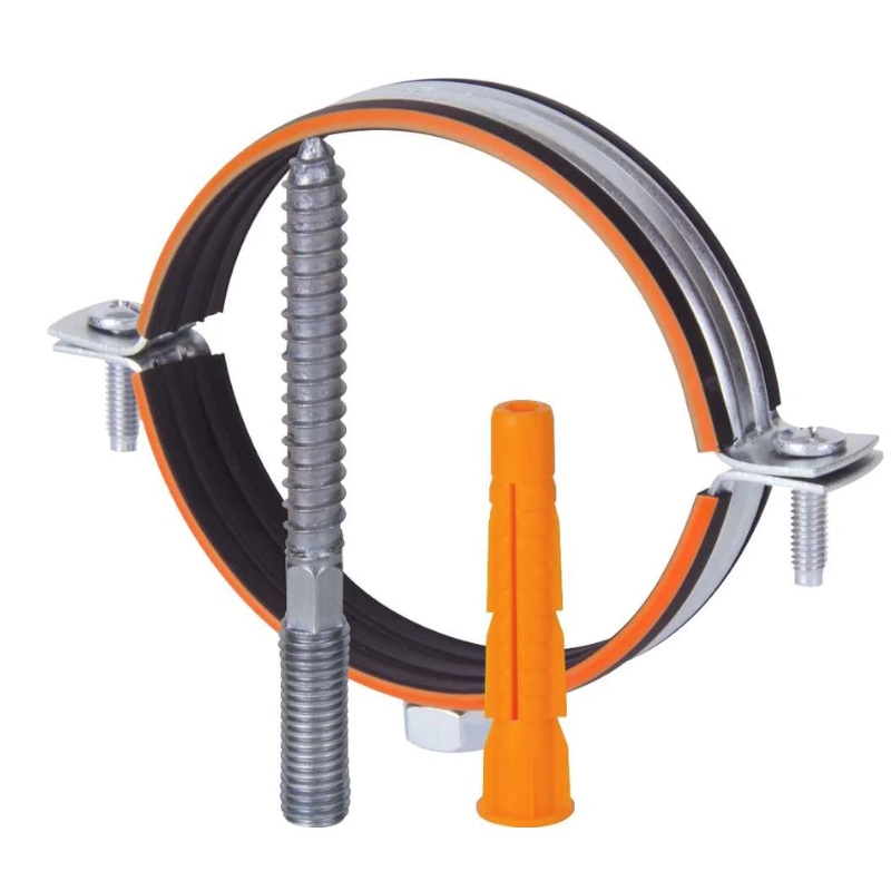 Хомут трубный металлический Humalt RU-HT 007040108, М10, 87-94, 3", с гайкой, шпилькой-шурупом и дюбелем 