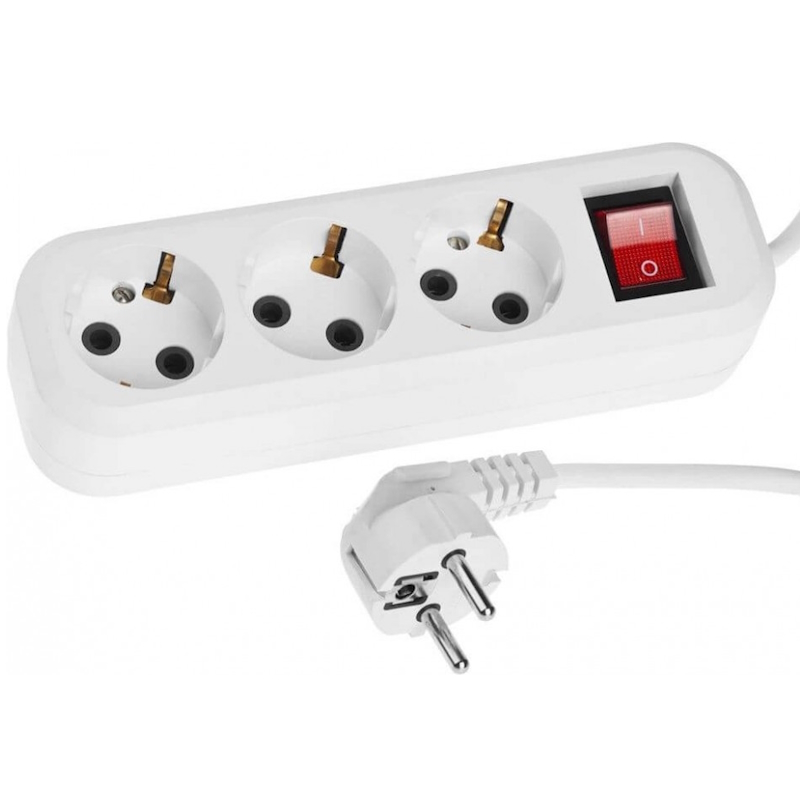 Удлинитель электрический Сибин 55036-3 ПВС сечение 075кв мм 3 гнезда макс мощн 2200Вт 3м заземление выключатель 366₽