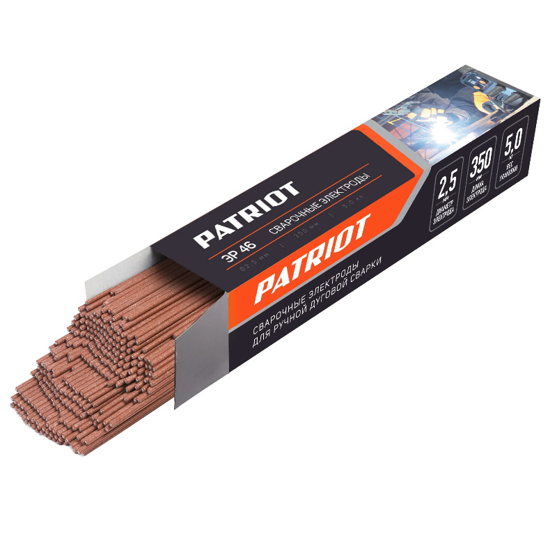 Электроды сварочные Patriot 605012216, марка ЭР 46, диаметр 2.5 мм, длина 350 мм, уп. 5 кг