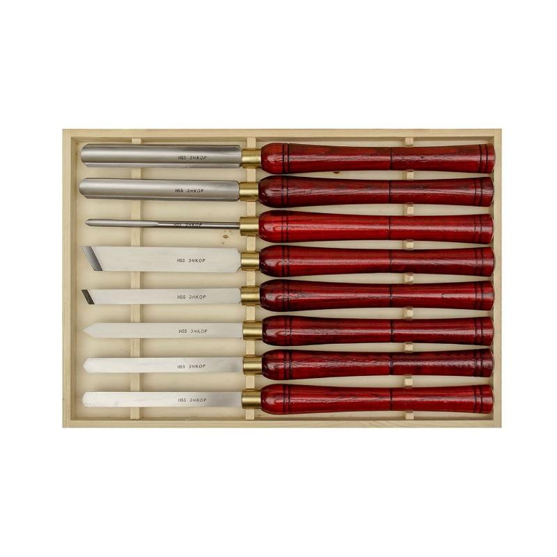 Набор токарных резцов по дереву Энкор 10430 (8 предметов, ручные, деревянные ручки)