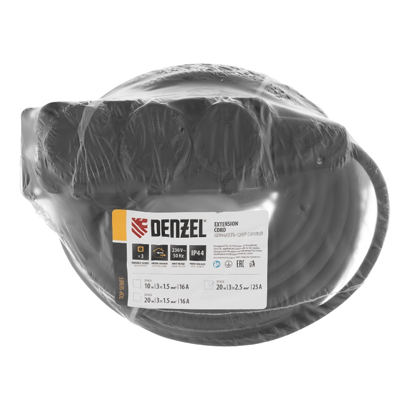 Удлинитель-шнур силовой Denzel Top Series 37423, КГТТ, 20м, 3 розетки, 3*2,5 мм в Коврове