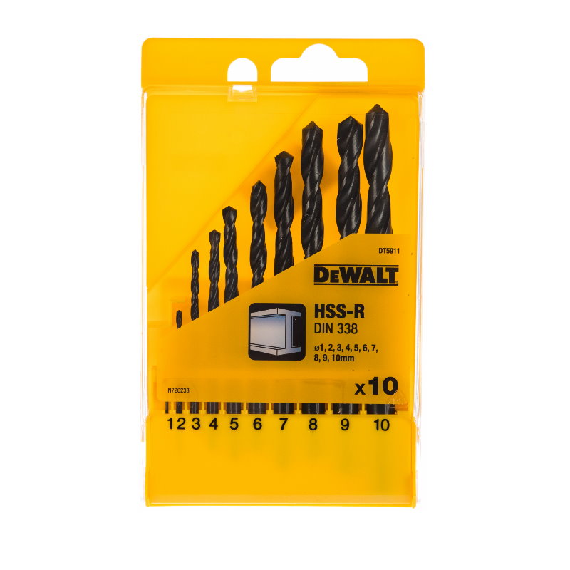 Набор сверл по металлу DeWalt DT5911-QZ, HSS-R, 1-10 мм, 10 штук в Твери