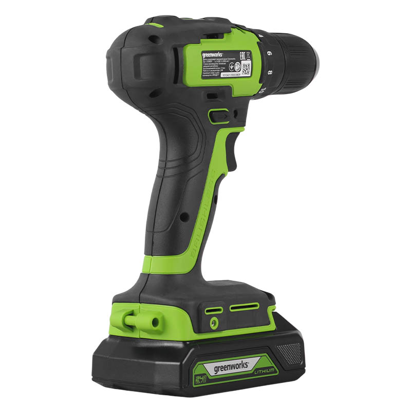 Дрель-шуруповерт аккумуляторная Greenworks 3704007UA, 24В, в комплекте с АКБ 24В 2Ач и ЗУ