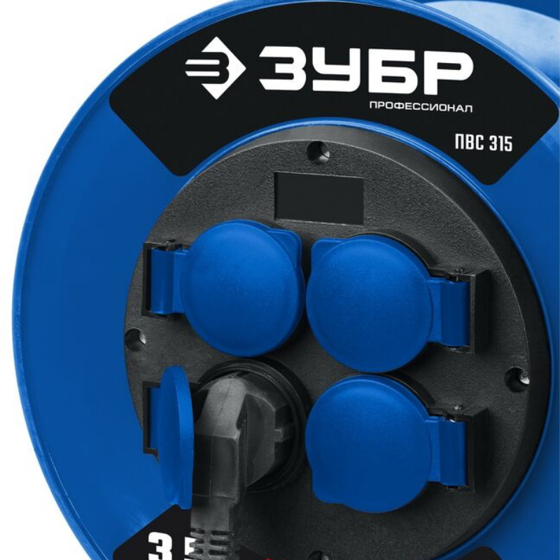 Удлинитель на катушке Зубр "ПВС 315" 55081-20, 20м, 3500Вт, 4 гнезда, IP44, ПВС 3х1,5 кв.мм