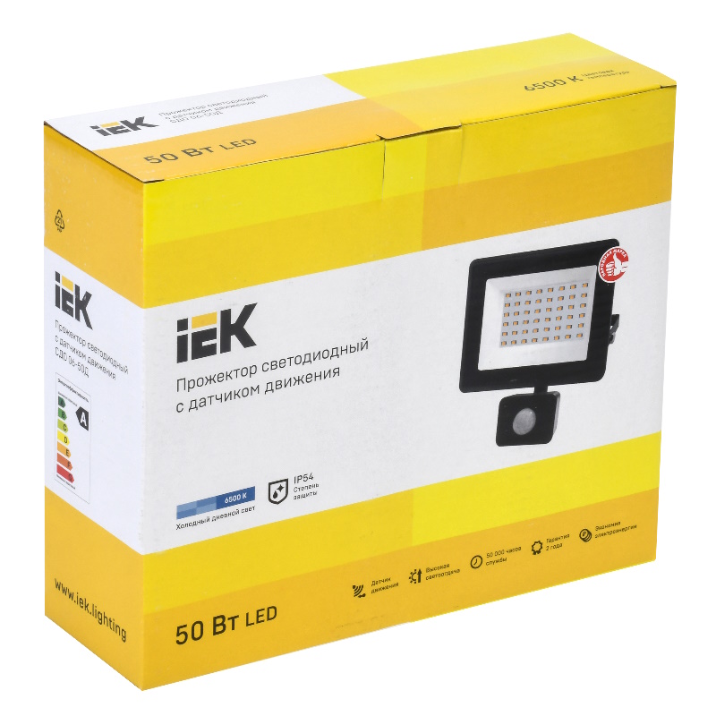 Прожектор IEK СДО 06-50Д LPDO602-50-65-K02, светодиодный, черный, с ДД, IP54, 6500K в Угличе