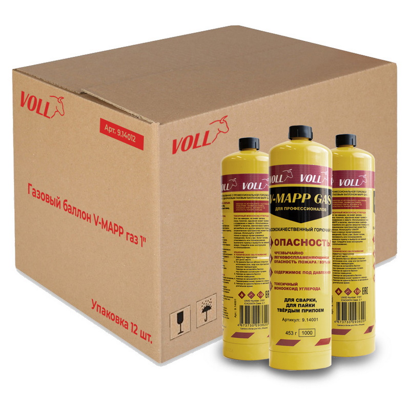 Газовый баллон Voll V-MAPP 9.14012, газ 1", 1 коробка (12 баллонов) в Рыбинске