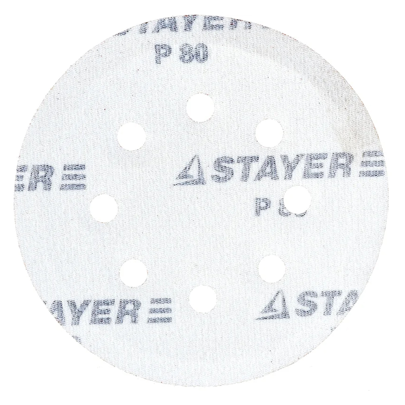 Шлифовальный круг Stayer 35452-125-080 (125 мм, Р80, 8 отверстий)