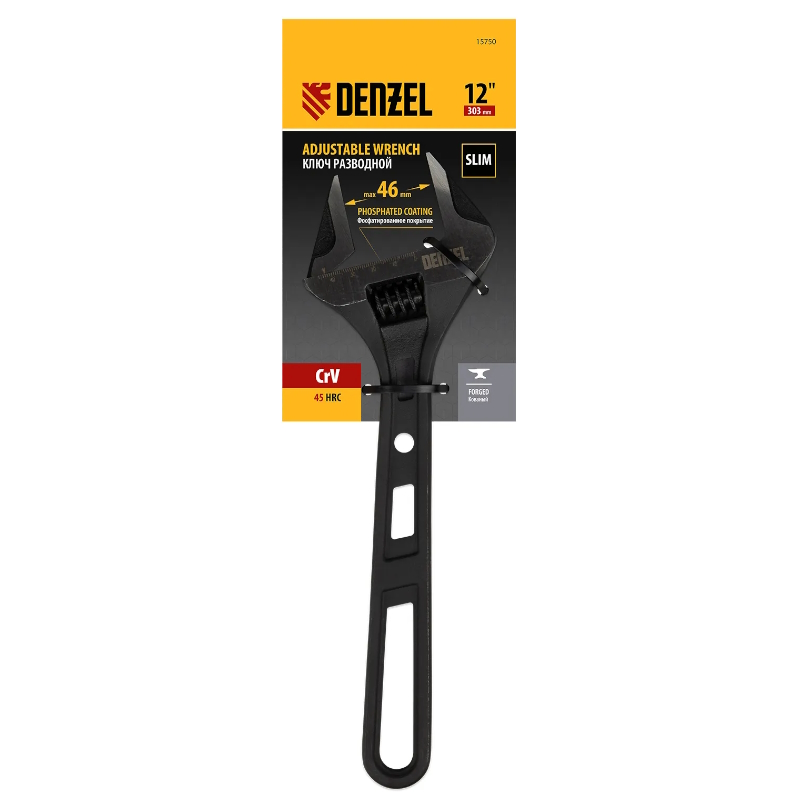 Ключ разводной Denzel 15750, 300 мм, CrV, кованый
