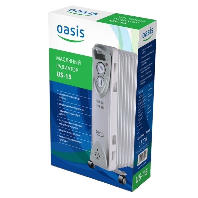 Масляный радиатор Oasis US-15 (7 секций, терморегулятор, мех. управление, защита от опрокидывания) в Твери