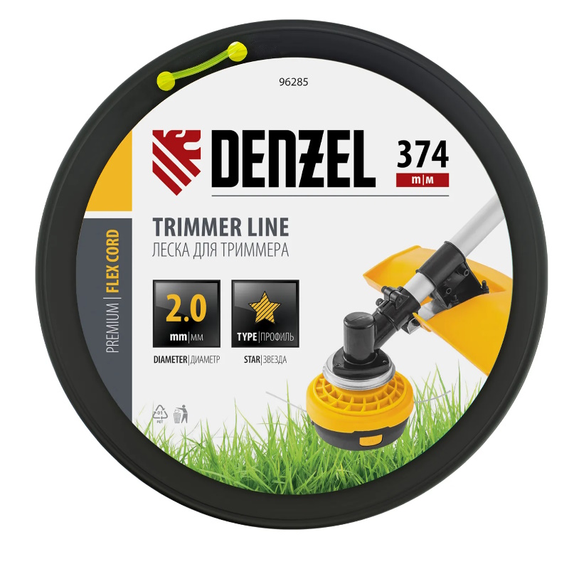 Леска для триммера Denzel FLEX CORD 96285, звезда, 2,0мм х 374м, на DIN катушке  в Муроме