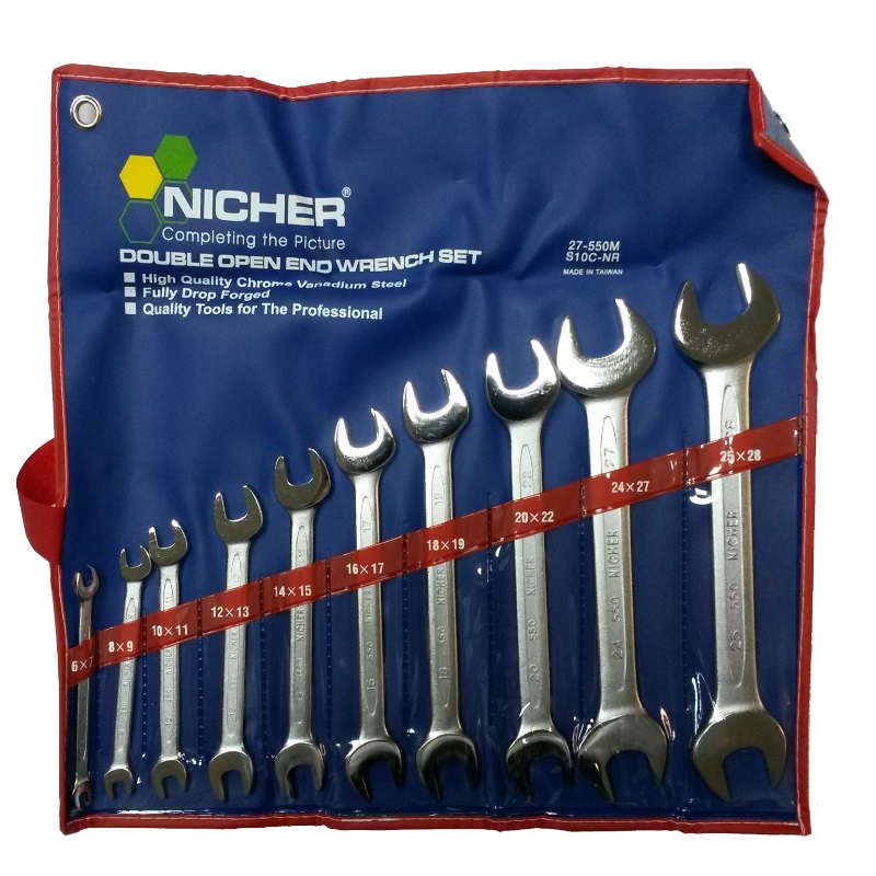 Ключи рожковые Nicher® 27-550M-S10C-NR (набор, 10 предметов, сталь + хром) в Иваново