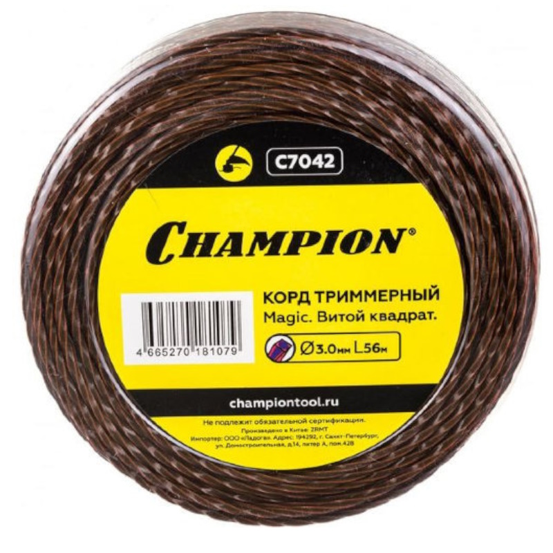 Корд триммерный Champion Magic C7042, 3.0 мм, 56 метров, витой квадрат