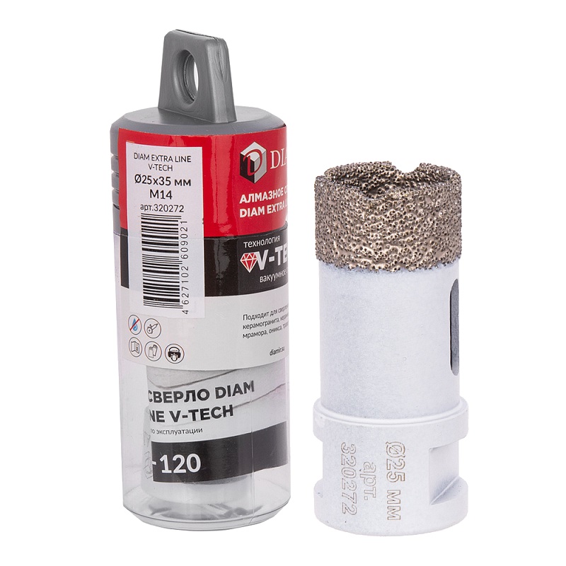 Сверло алмазное Diam EXTRA LINE V-TECH 25x35xМ14 320272 (вакуумное спекание) керамика, керамогранит, гранит, мрамор в Рыбинске