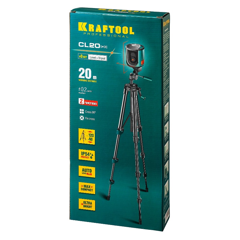 Нивелир лазерный линейный Kraftool CL-20 34700-3, штатив (35-110 см), чехол, 20 м в Рыбинске