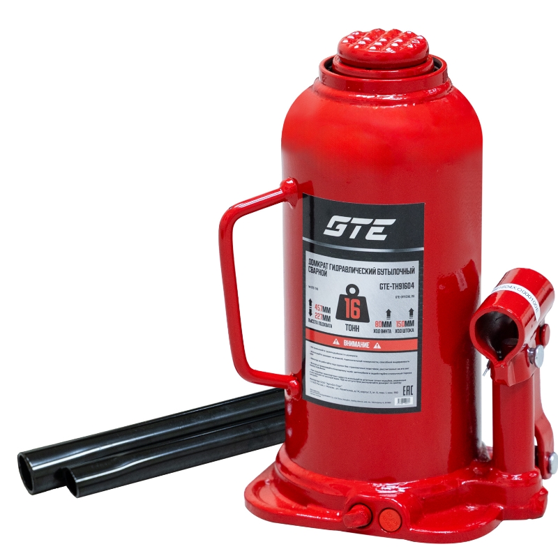 Домкрат гидравлический GTE GTE-TH91604, бутылочный 16т (h min-227мм, h max-457мм, ход штока-150мм, ход винта-80мм) в Туле