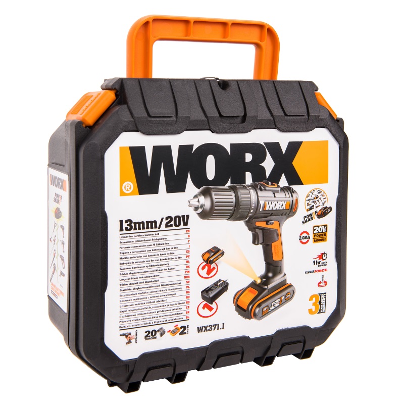 Дрель-шуруповерт WORX WX371.1 ударная аккумуляторная  2Ач x2, кейс в Иваново