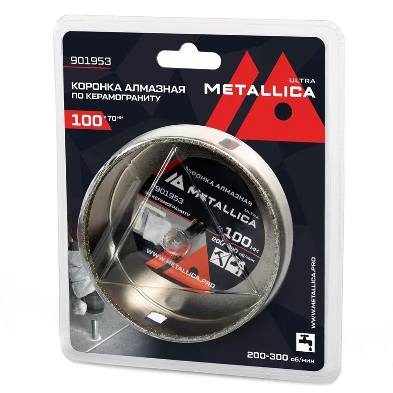 Коронка алмазная Metallica Ultra 901953, 100х70 мм, #46, с сверлом, по керамограниту, плитке, в блистере в Переславле