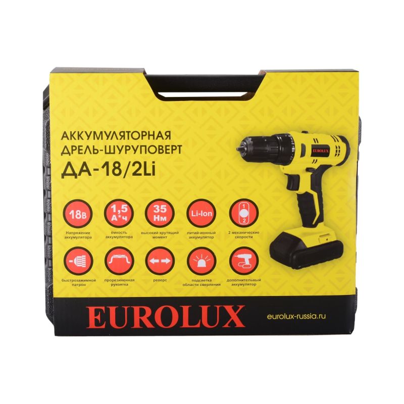 Дрель-шуруповерт аккумуляторная Eurolux ДА-18/2Li 72/14/40 в Твери