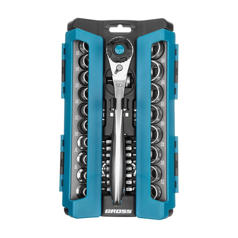 Набор торцевых головок Gross 14145, 1/2", 3/8", трещотка 120 зубьев, 36 предметов в Туле