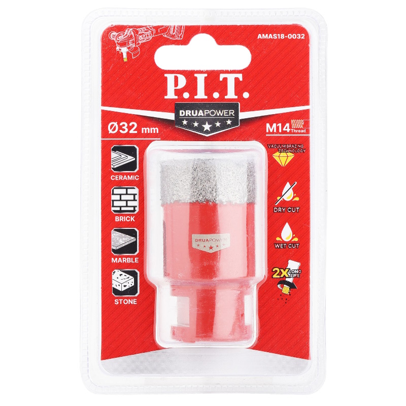 Коронка алмазная по керамограниту P.I.T. AMAS18-0032, 32 мм, M14, сухое сверление, вакуумная пайка в Угличе