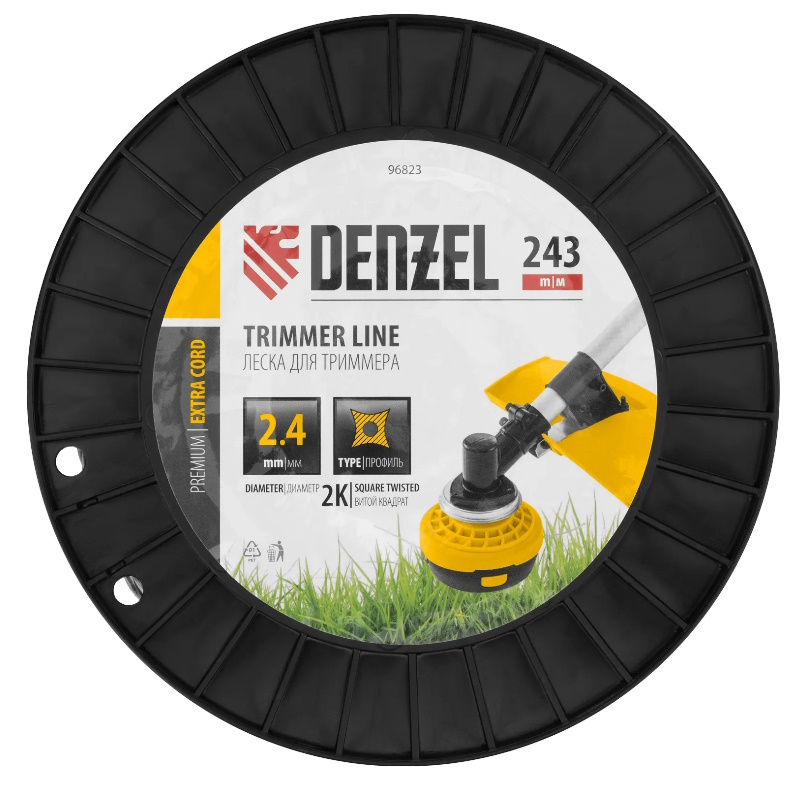 Леска для триммера Denzel EXTRA CORD 96823, двухкомпонентная, витой квадрат, 2,4мм х 243м, на DIN катушке в Муроме