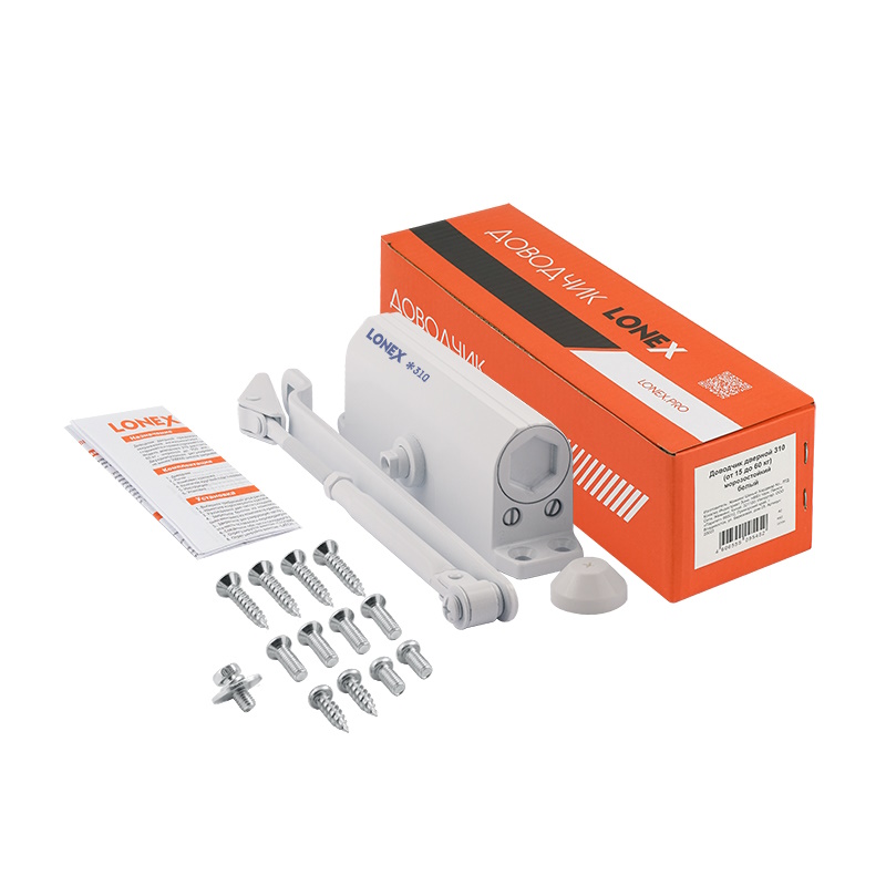 Доводчик дверной Нора-М LONEX 310 20020, от 15 до 60 кг, белый