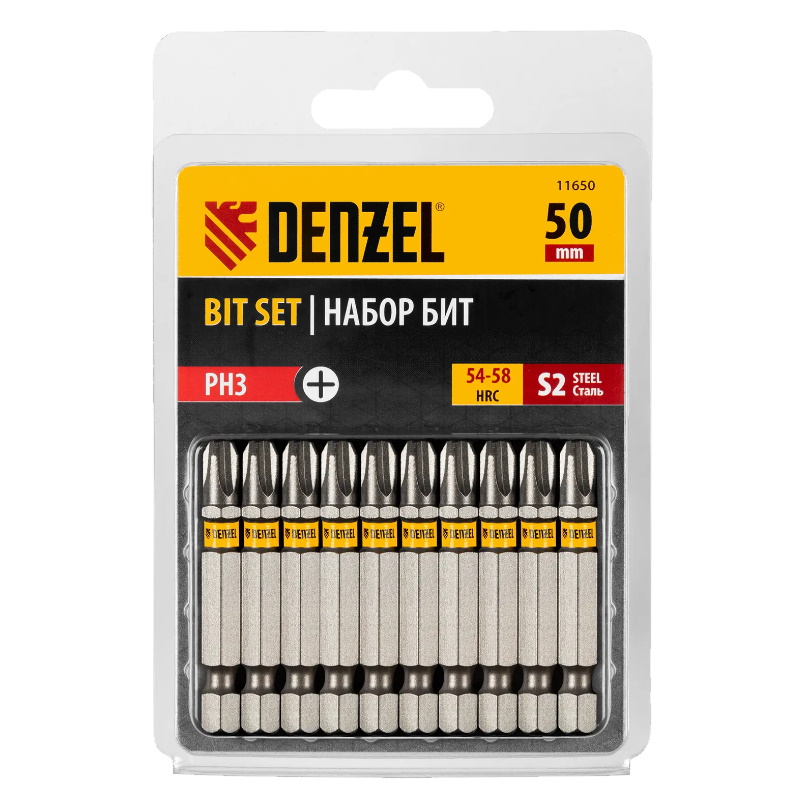 Набор бит Denzel 11650, PH3х50, сталь S2, шестигранный профиль, 10 шт во Владимире