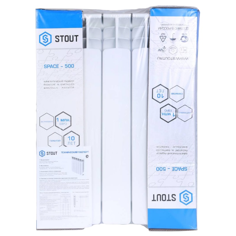 Радиатор биметаллический Stout Space 500 SRB-0320-050005, 5 секций (нижнее правое подключение) в Муроме