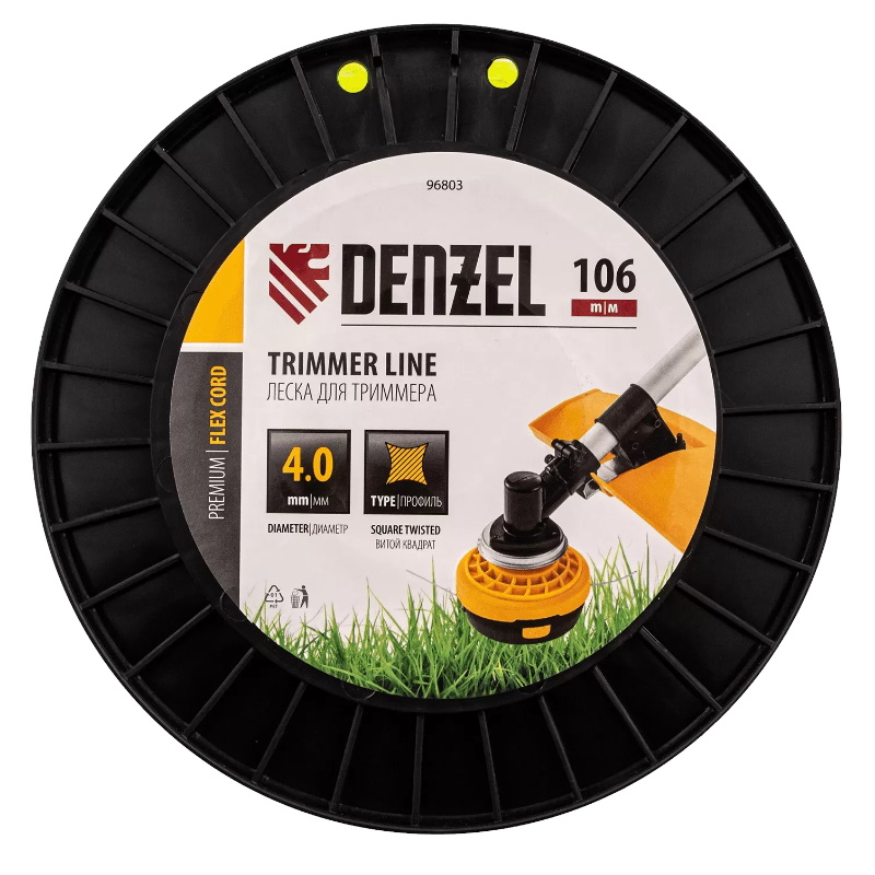 Леска для триммера Denzel Flex Cord 96803, витой квадрат, 4,0мм х 106м, на DIN катушке  в Кинешме