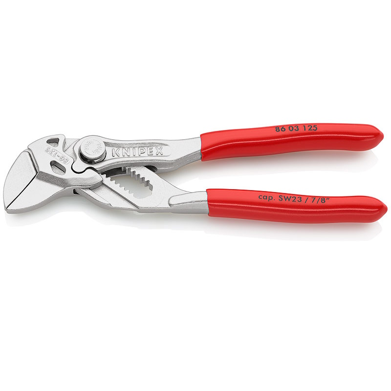 Клещи переставные-гаечный ключ Knipex KN-8603125SB, зев 23 мм, длина 125 мм, хром, обливные ручки, SB