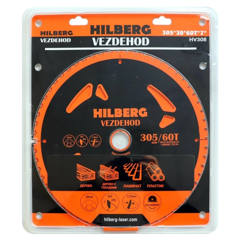 Диск пильный Hilberg Vezdehod HV308, 305х30, 60Т, 7 градусов в Александрове